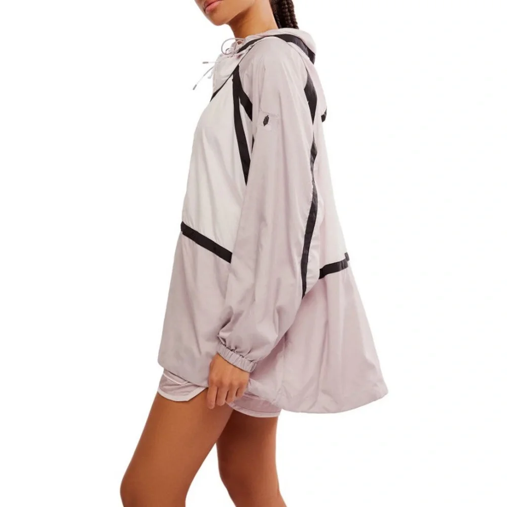 FP Movement by Free People Light Pink Windbreaker Anorak with Black Trim - Picture 2 of 13